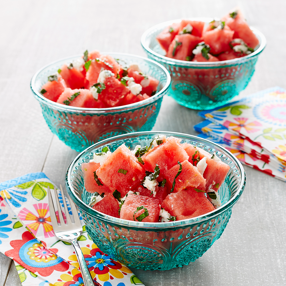 Bowls of sliced watermelon