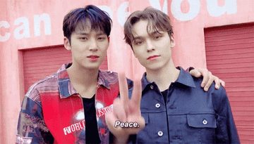 Vernon and Mingyu saying peace