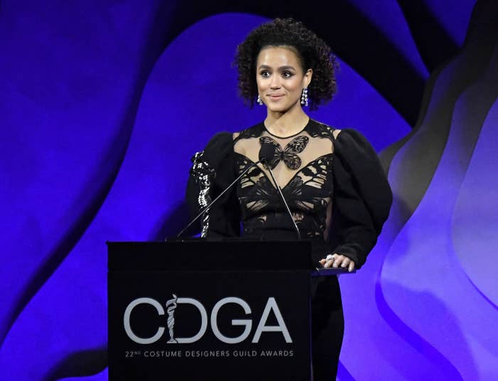 Nathalie Emmanuel speaks onstage during the 22nd CDGA (Costume Designers Guild Awards) at The Beverly Hilton Hotel on January 28, 2020, in Beverly Hills, California