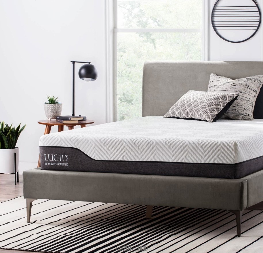 the lucid mattress on a gray bed frame