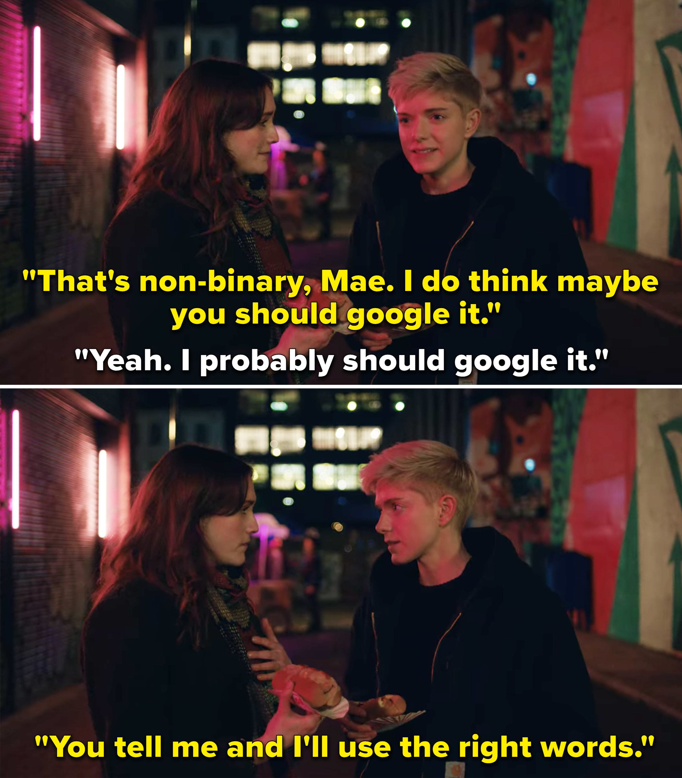 George telling Mae that whatever labels they want to use, she&#x27;s good with