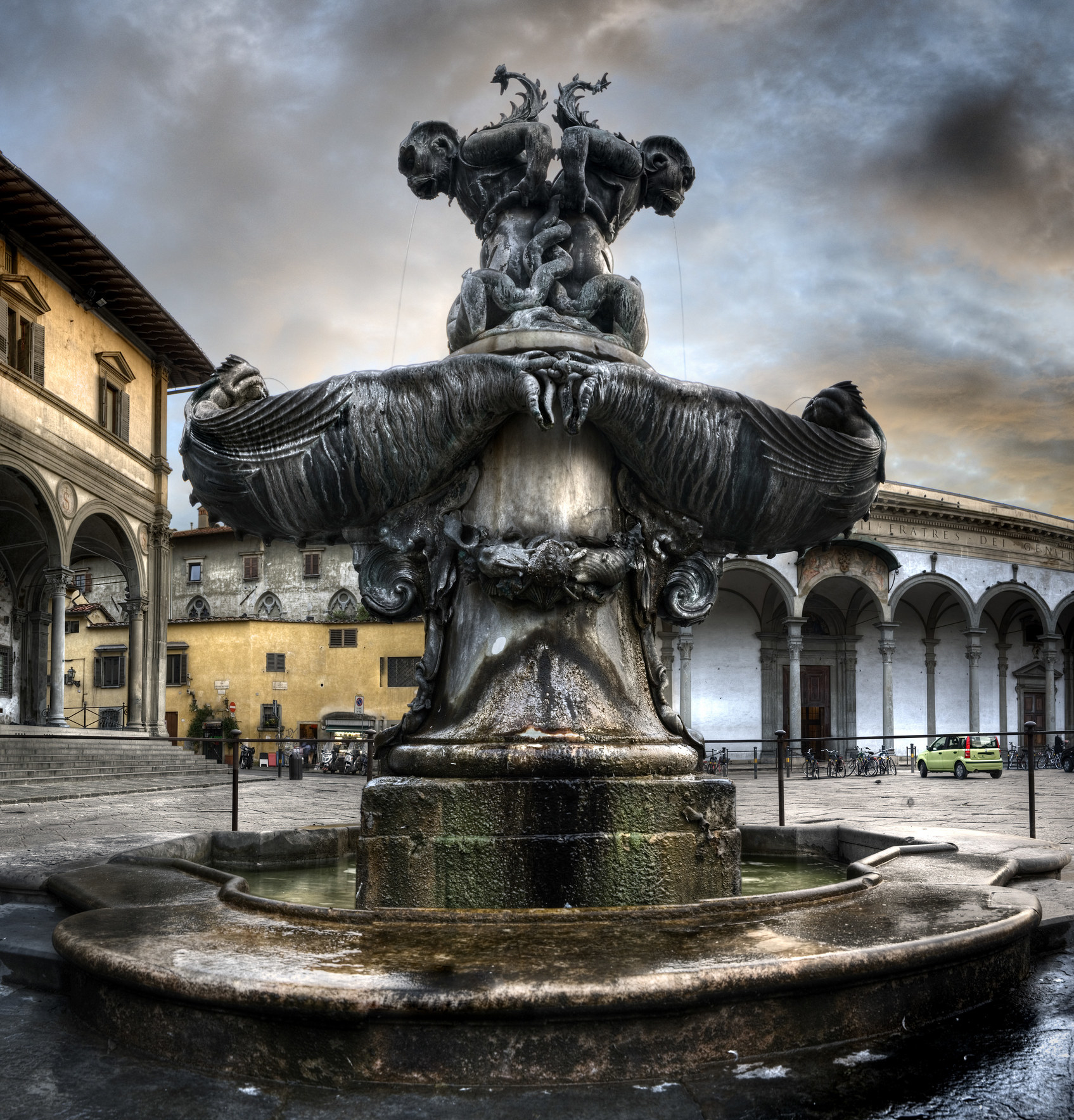 Fountain of the sea monsters in Piazza Santissima Annunziata in Florence, Italy