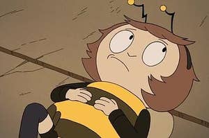 young animated boy in a bumblebee costume
