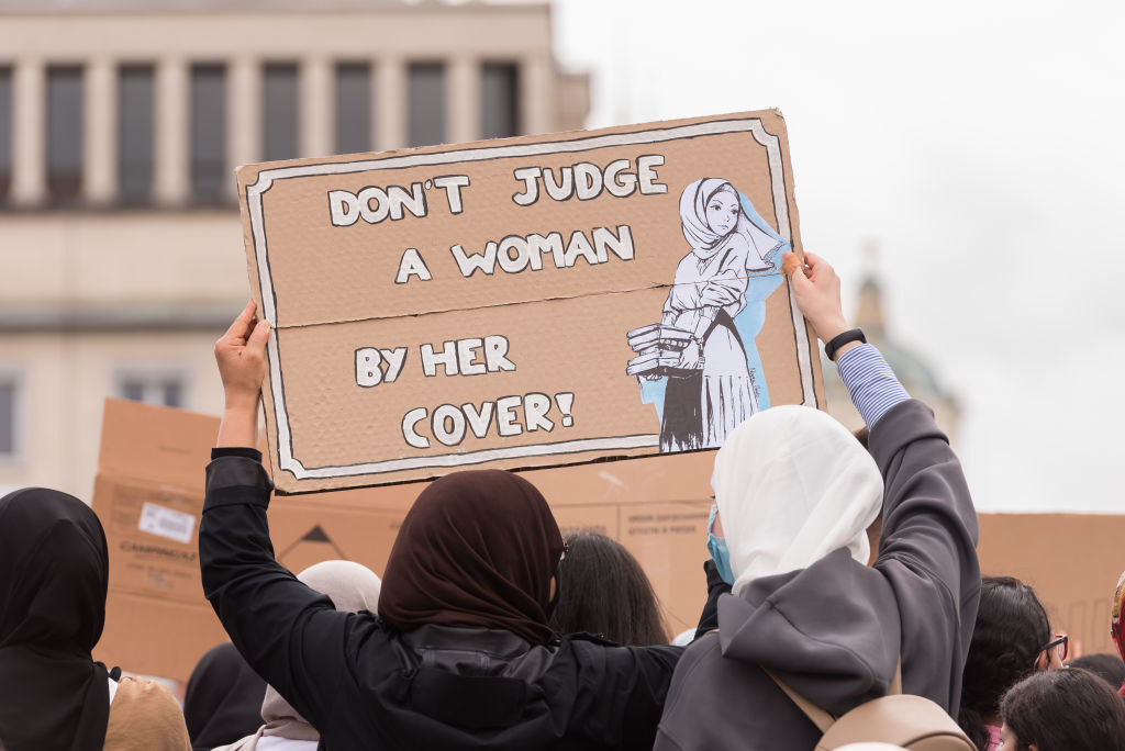 Muslim women protesting in Belgium following the hijab ban
