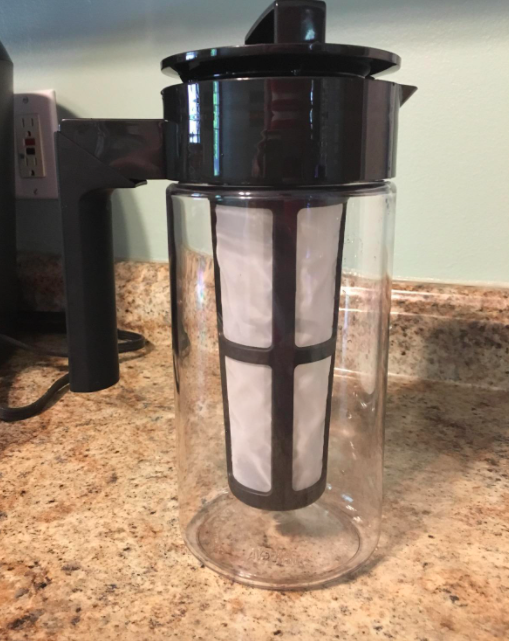 A customer review photo of the iced coffee maker on a counter