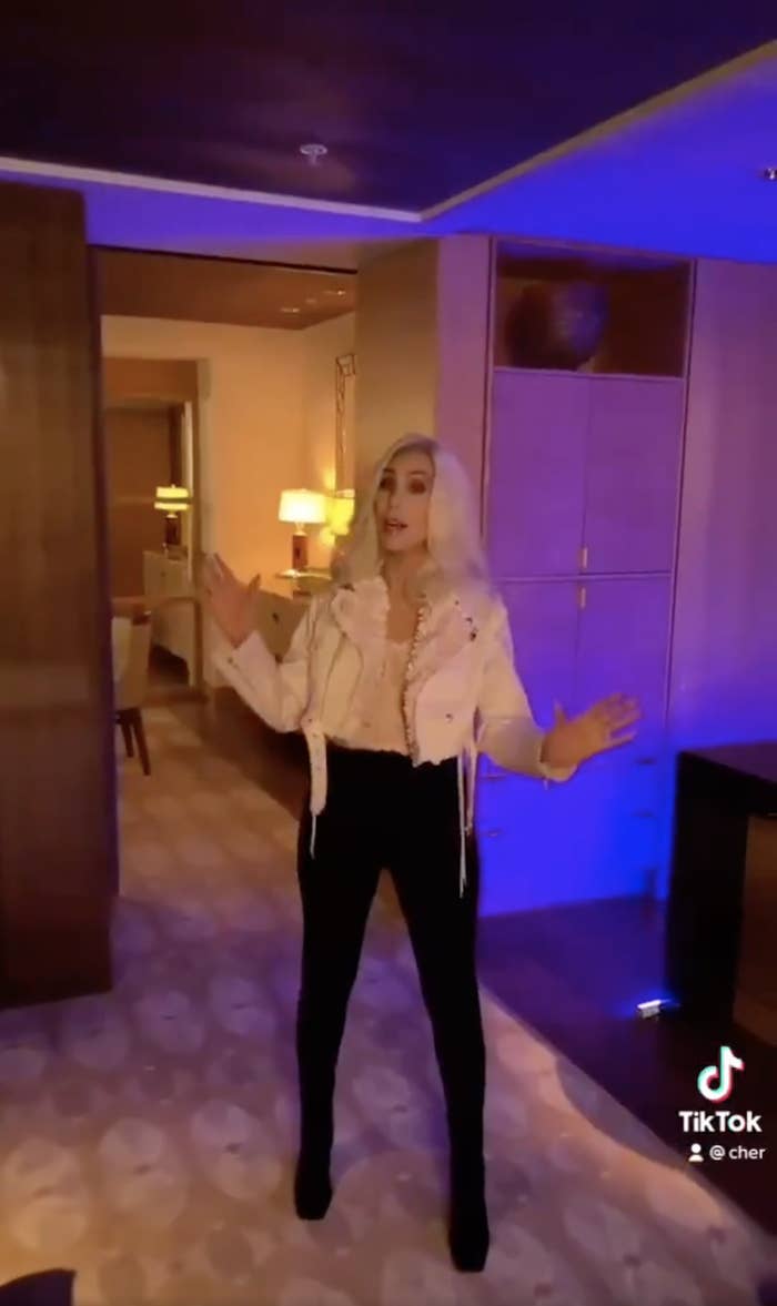 Cher appears as a blonde in her first TikTok video