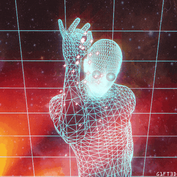 A vector likeness of Salt Bae sprinkling sparkle salt in front of a grid moving vertically