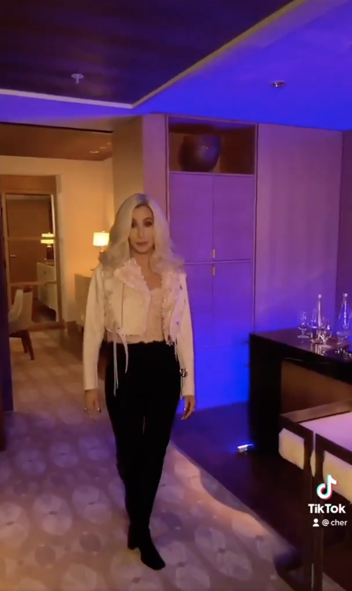 Cher again appears as a blonde in her first TikTok video