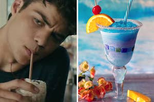 Peter Kavinsky is on the left a milkshake and a cocktail on the right