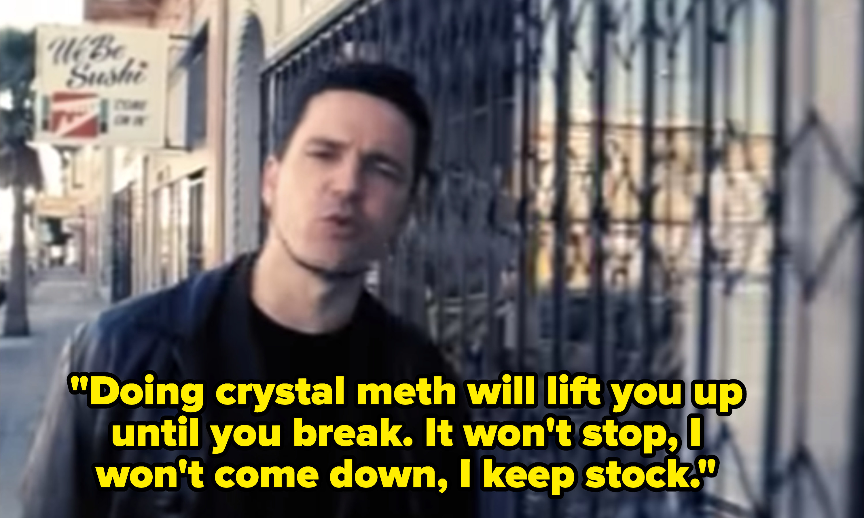 &quot;Semi-Charmed Life&quot; music video with lyrics, &quot;Doing crystal meth will lift you up until you break. It won&#x27;t stop, I won&#x27;t come down, I keep stock&quot;