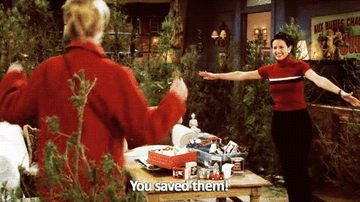 Phoebe hugging Monica for saving the trees