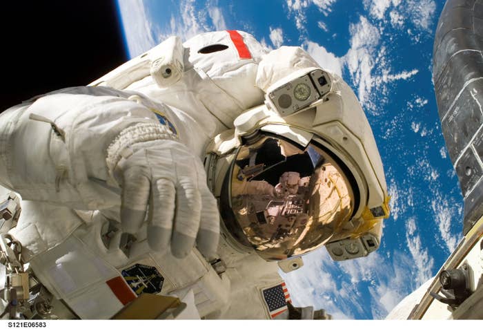 An astronaut on a space walk