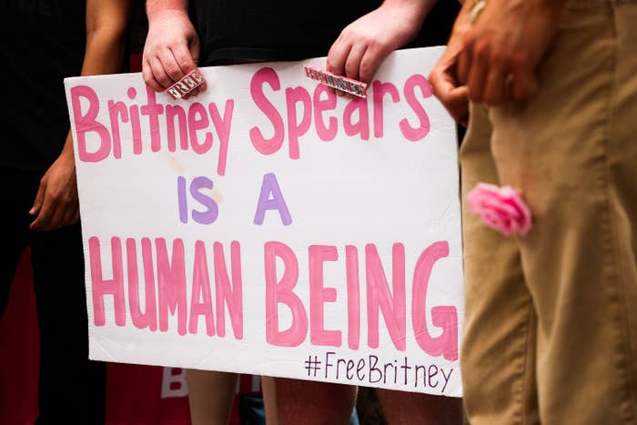 A poster that says &quot;Britney Spears is a Human Being #Free Britney