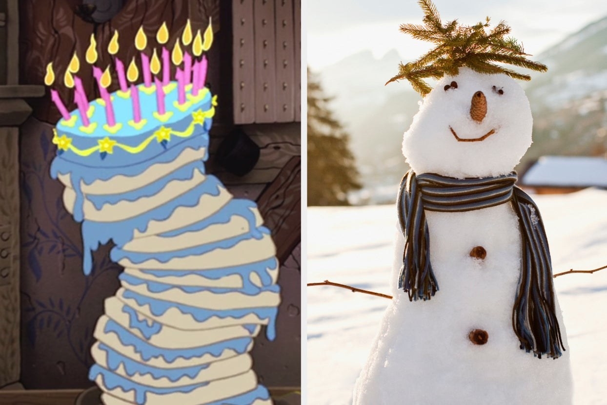 Leaning cake from &quot;Sleeping Beauty&quot; and snow man