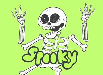 a skeleton saying spooky scary at the stories