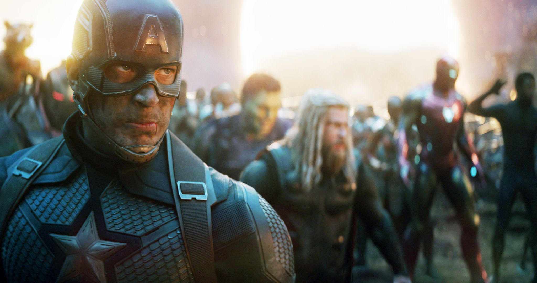 Captain America standing in line with other Avengers in &quot;Avengers: Endgame&quot;