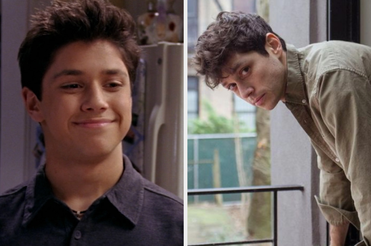 On the left, Ullman is in character smirking at his TV sister. On the right, he&#x27;s leaning out of a window