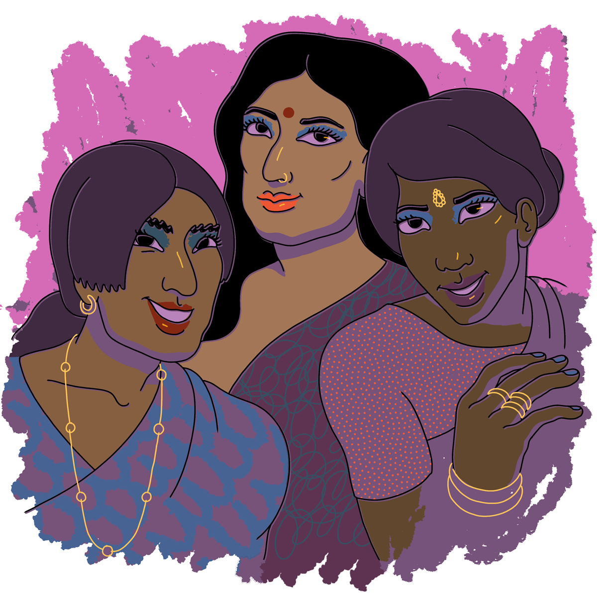 Queer Indian Hijras standing in a group and smiling