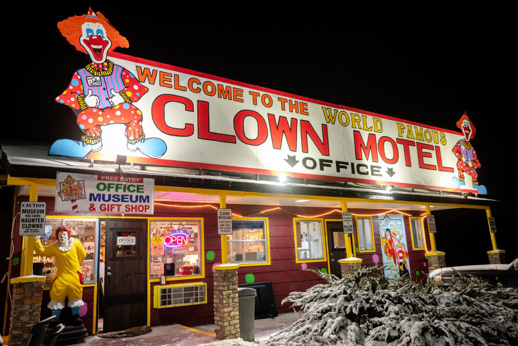 a clown-themed hotel that has clown stuff literally everywhere