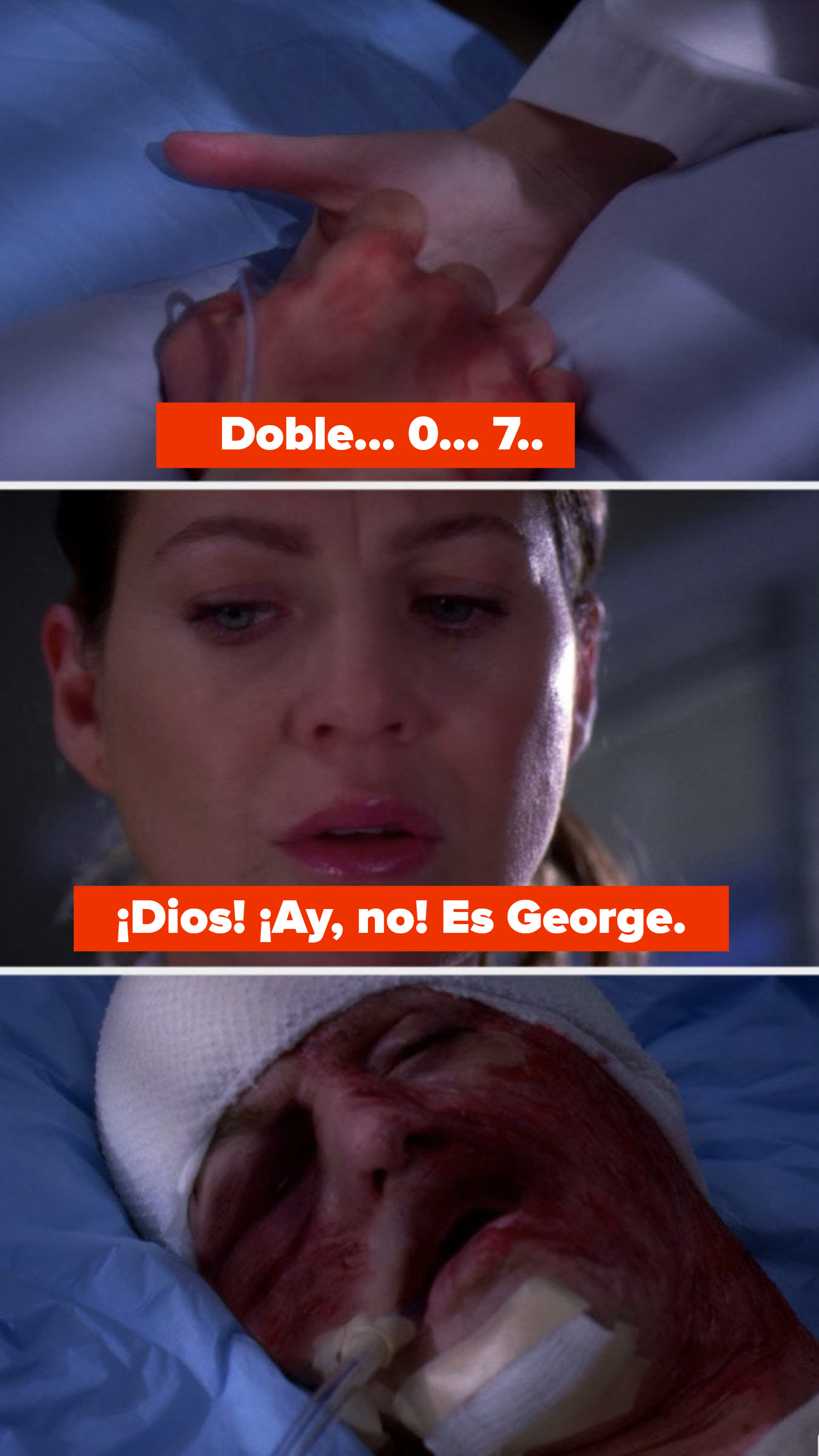 Dr. Meredith Grey saying, &quot;Oh god! Oh god!&quot; as a bandaged George O’Malley dies
