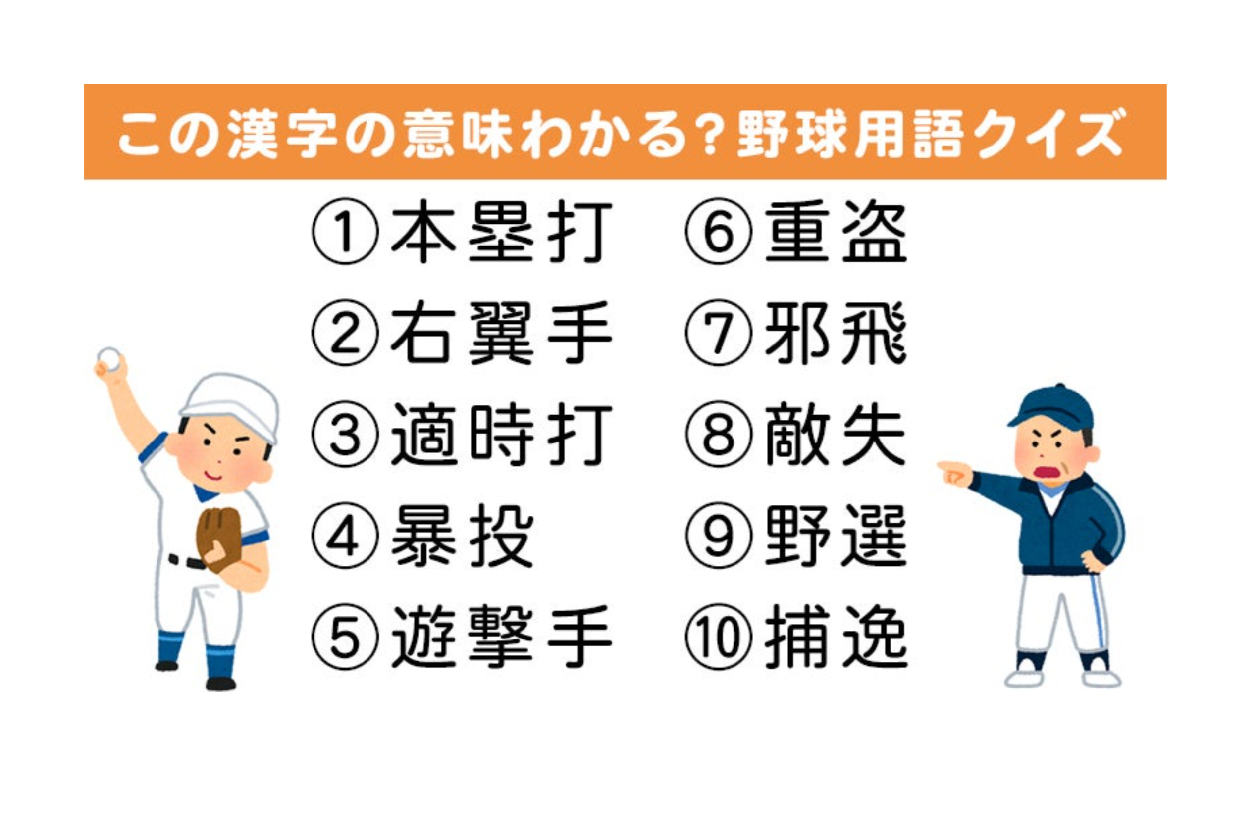 野球ファンにしかわからない 野球にまつわる漢字クイズ