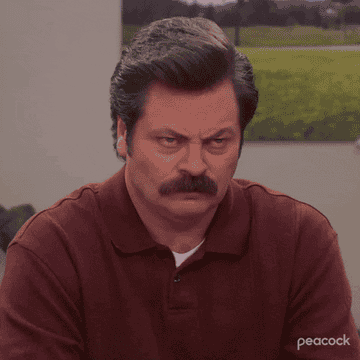 ron swanson with brows furrowed, mouth in a line