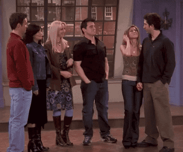 A gif the cast of Friends in an empty apartment in the episode “The Last One”