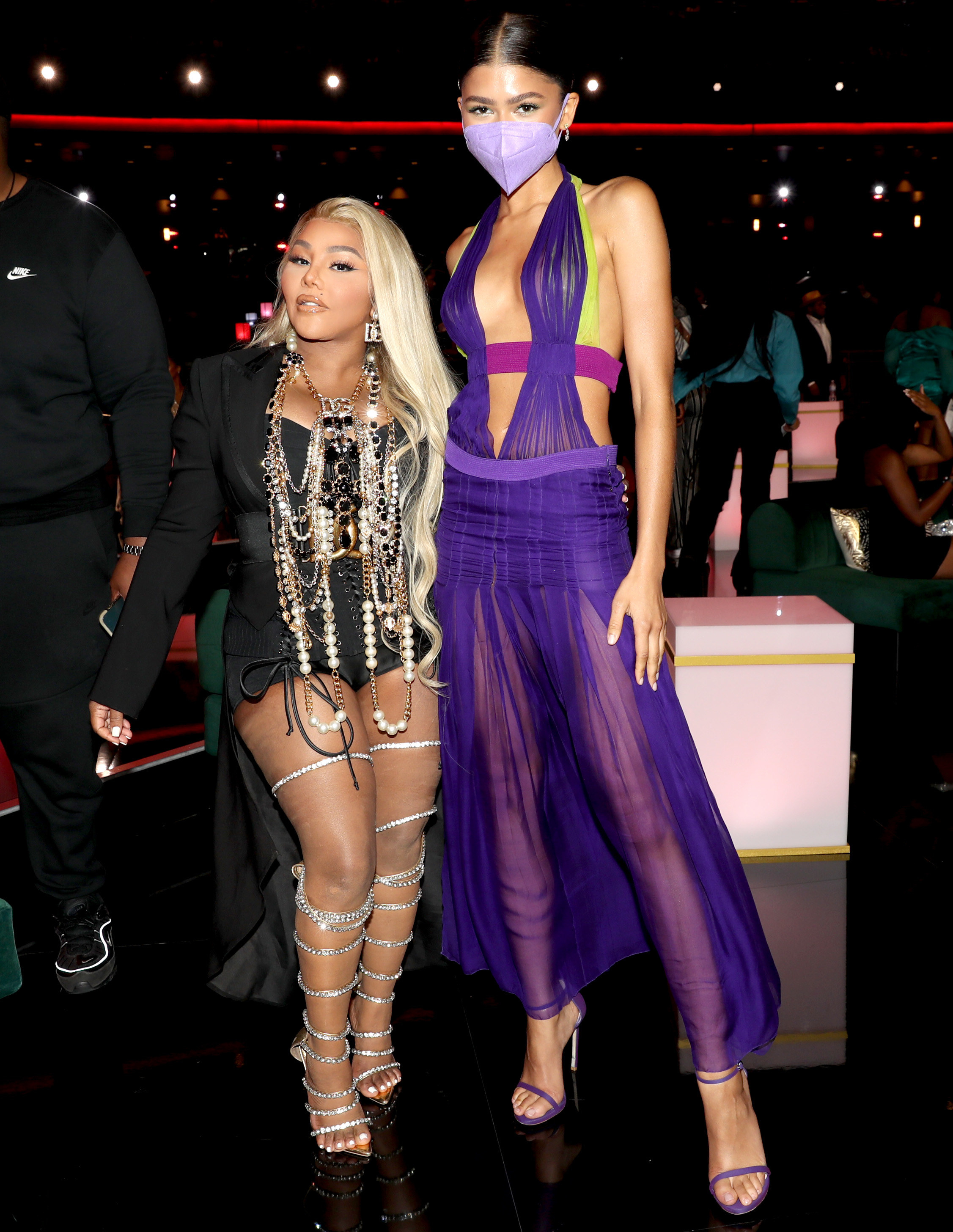 Lil&#x27; Kim and Zendaya (wearing the dress) attend the BET Awards 2021 at Microsoft Theater on June 27, 2021 in Los Angeles, California