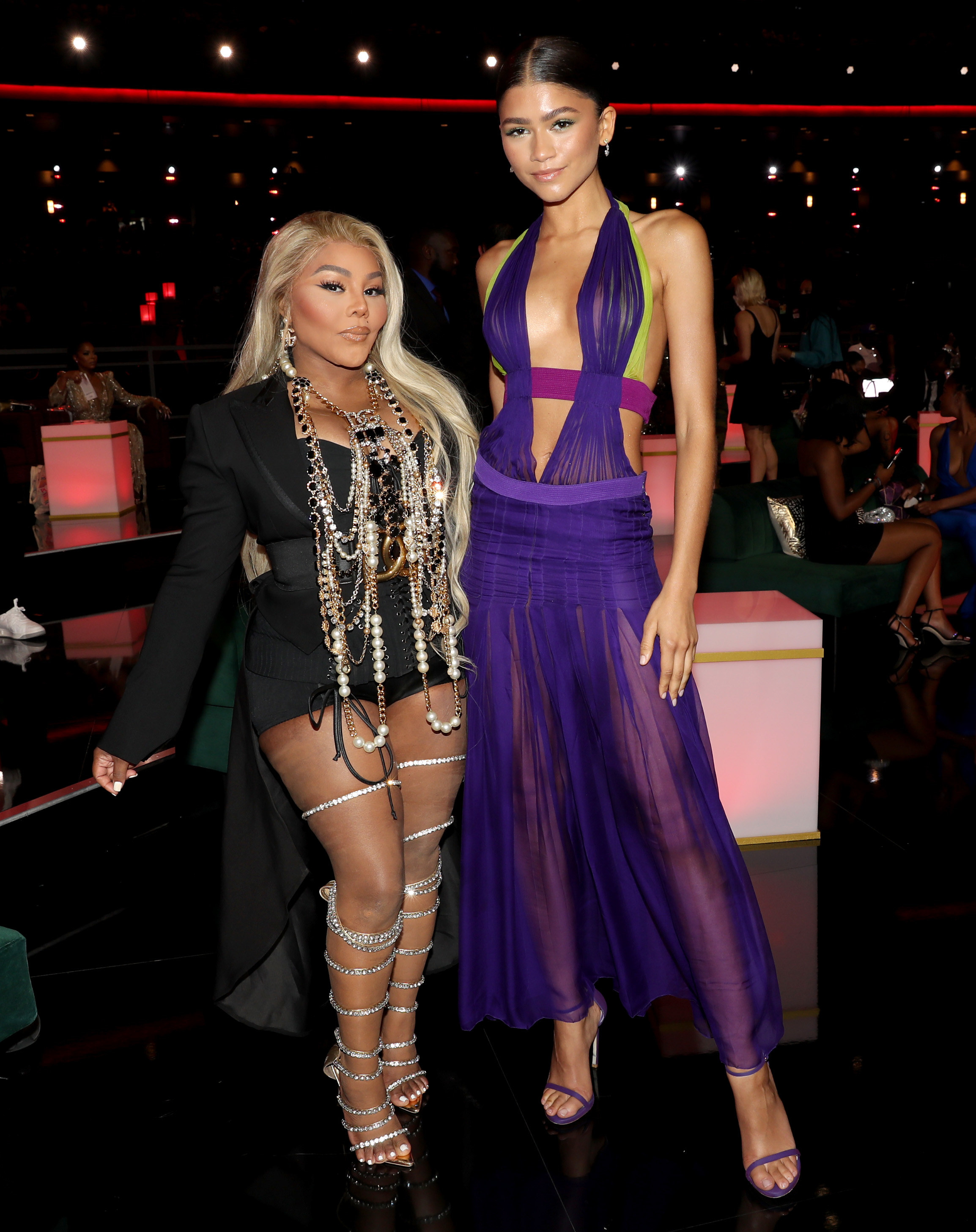 Lil&#x27; Kim and Zendaya (in the purrple dress) attend the BET Awards 2021 at Microsoft Theater on June 27, 2021 in Los Angeles, California