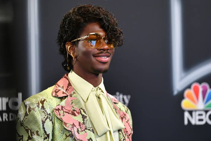 In this image released on October 14, Lil Nas X poses backstage at the 2020 Billboard Music Awards, broadcast on October 14, 2020 at the Dolby Theatre in Los Angeles, CA