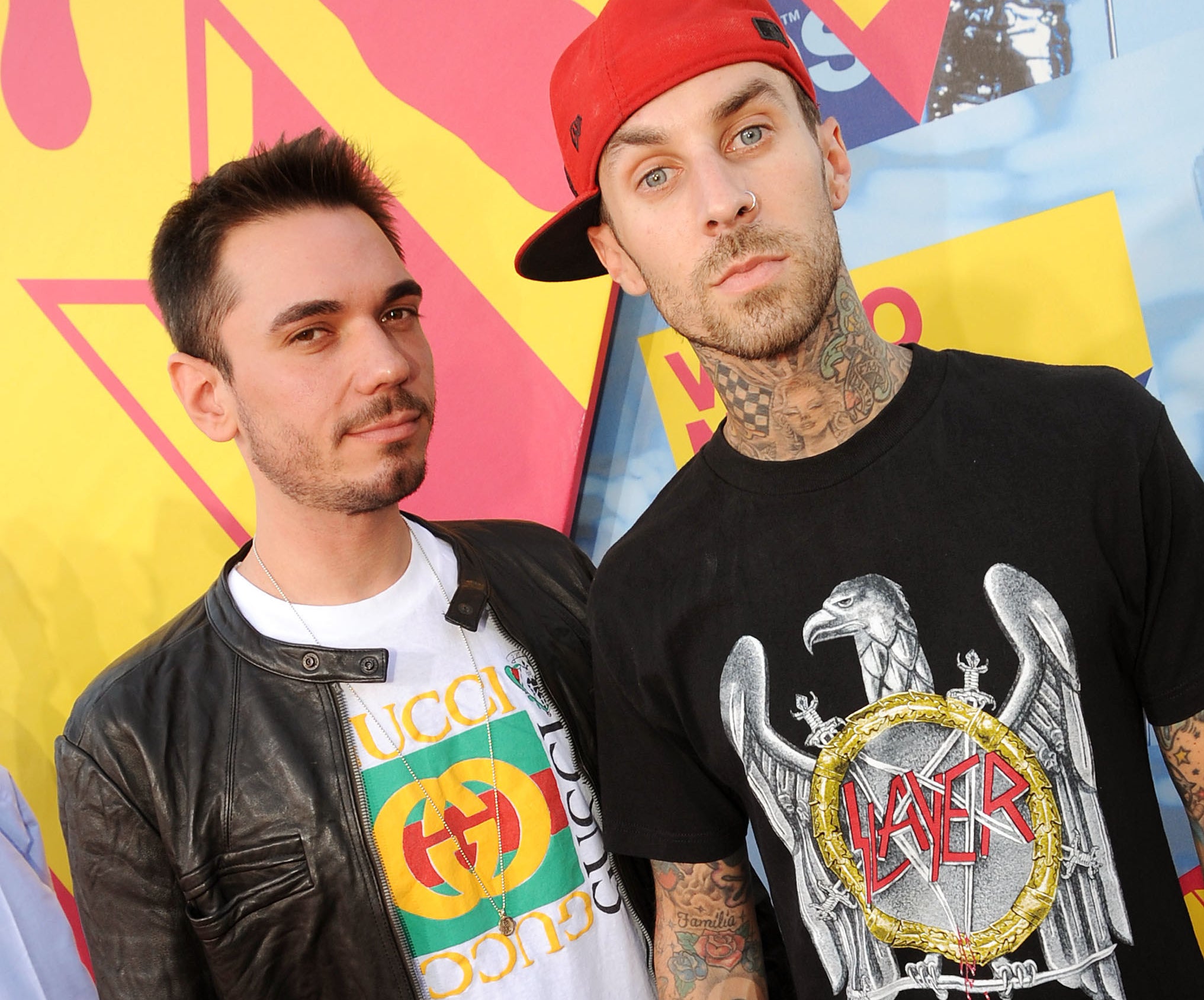 DJ AM and Travis Barker are photographed at the 2008 MTV Video Music Awards