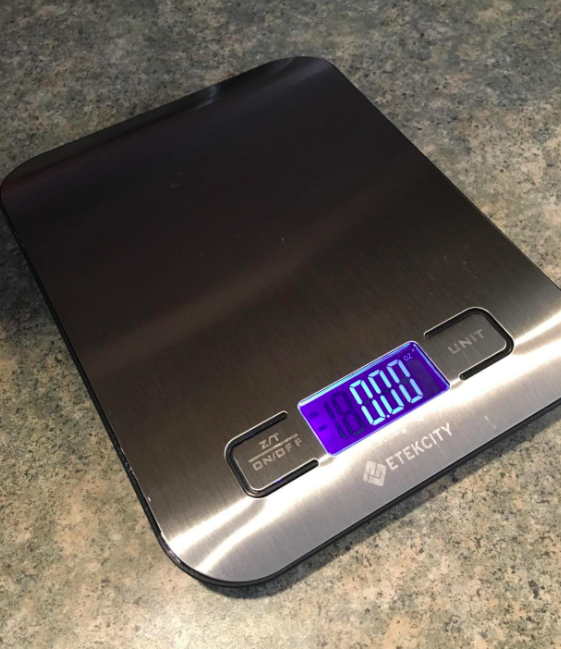 A customer review photo of the scale on a counter
