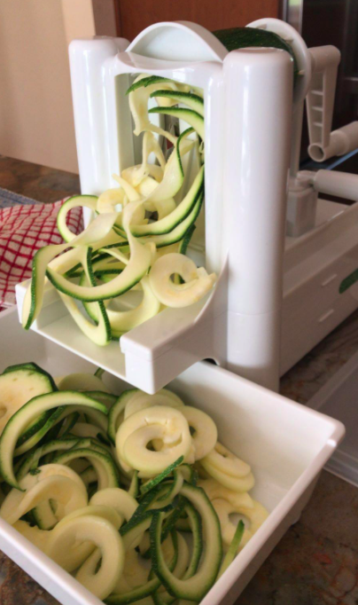 A customer review photo of them using the spiralizer on zucchini