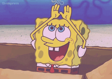 SpongeBob Squarepants making a rainbow with his hands saying &quot;imagination&quot;