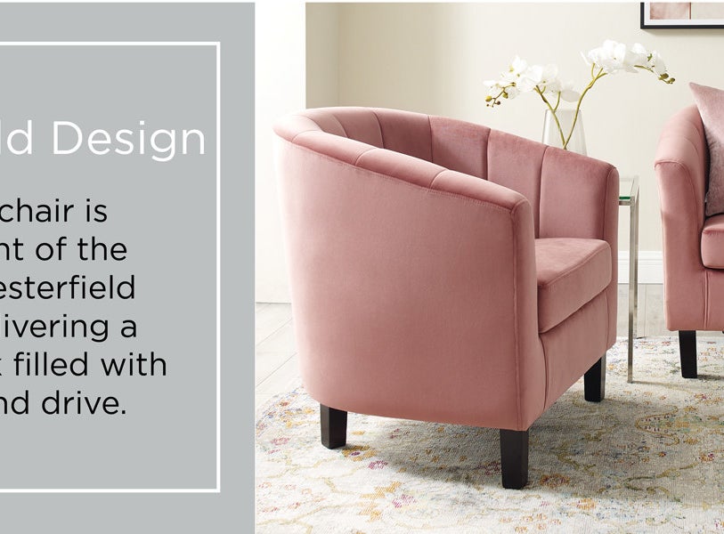 two dusty rose modway Prospect Channel Tufted Upholstered Velvet Armchairs in a living room