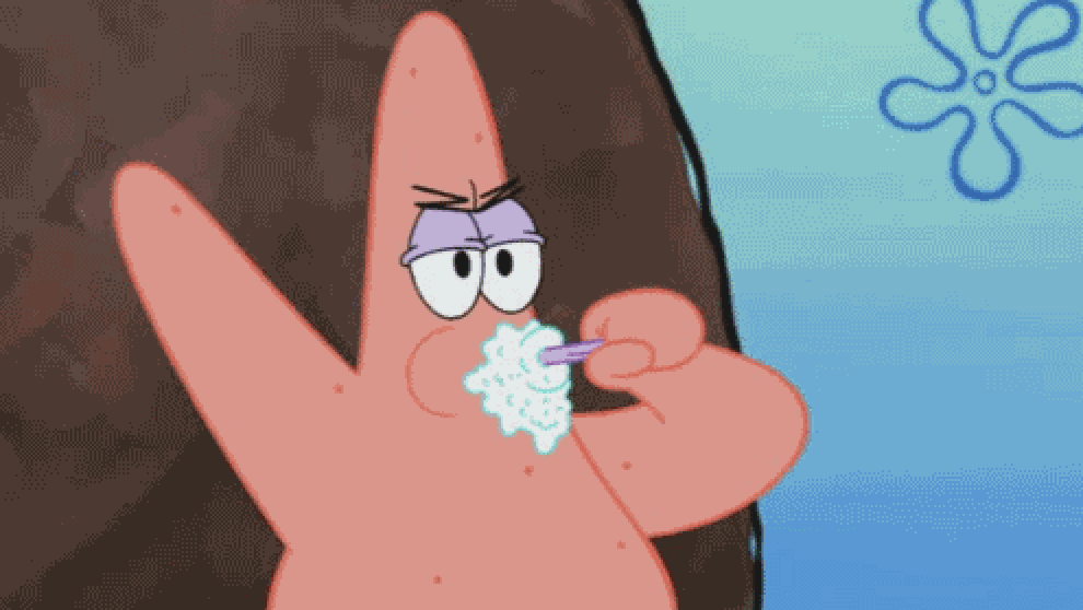 Patrick Star brushing his teeth