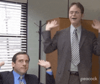 A gif from the office where Michael and Dwight are raising the roof