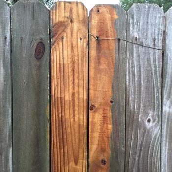 same reviewer showing the cleaning power on their fence