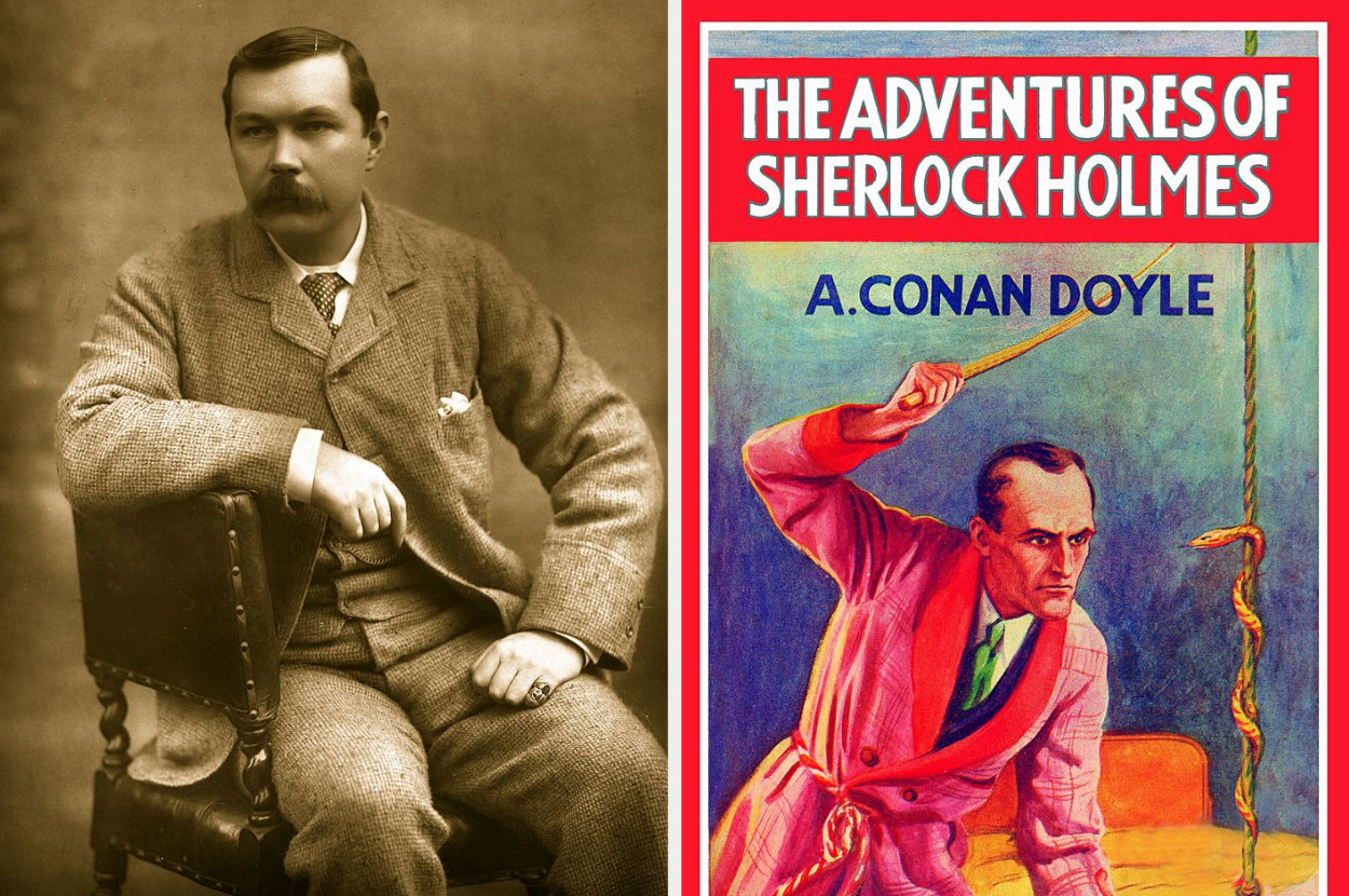 Arthur Conan Doyle and the cover of an edition of The Adventures of Sherlock Holmes