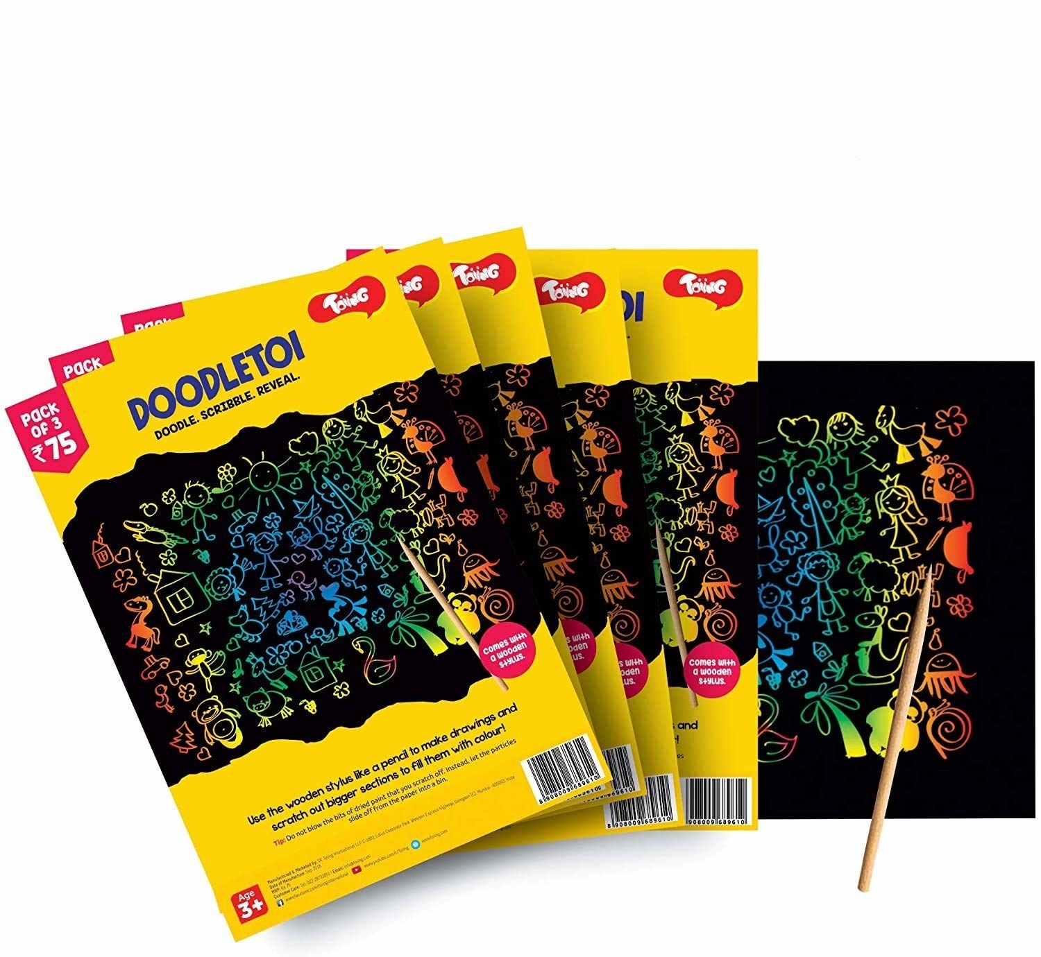 A magic doodle kit with 10 rainbow scratch sheets.