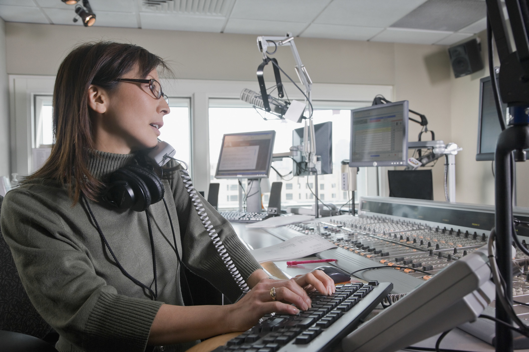 Woman in a radio studio