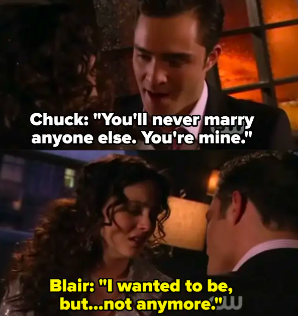 Chuck tells Blair she can never marry anyone else and that she belongs to him