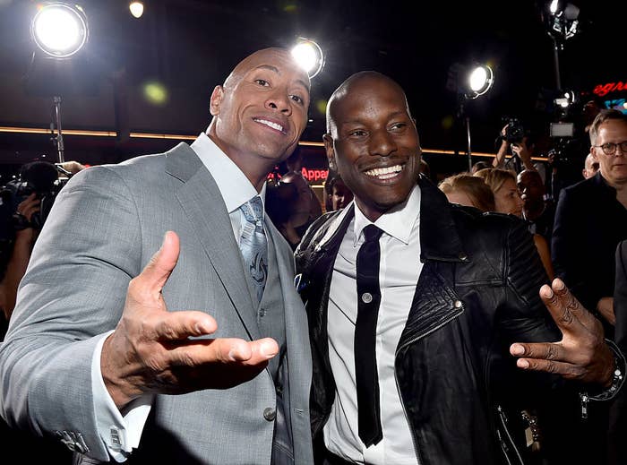 Dwayne &#x27;The Rock&#x27; Johnson (L) and Tyrese Gibson attend Universal Pictures&#x27; &quot;Furious 7&quot; premiere