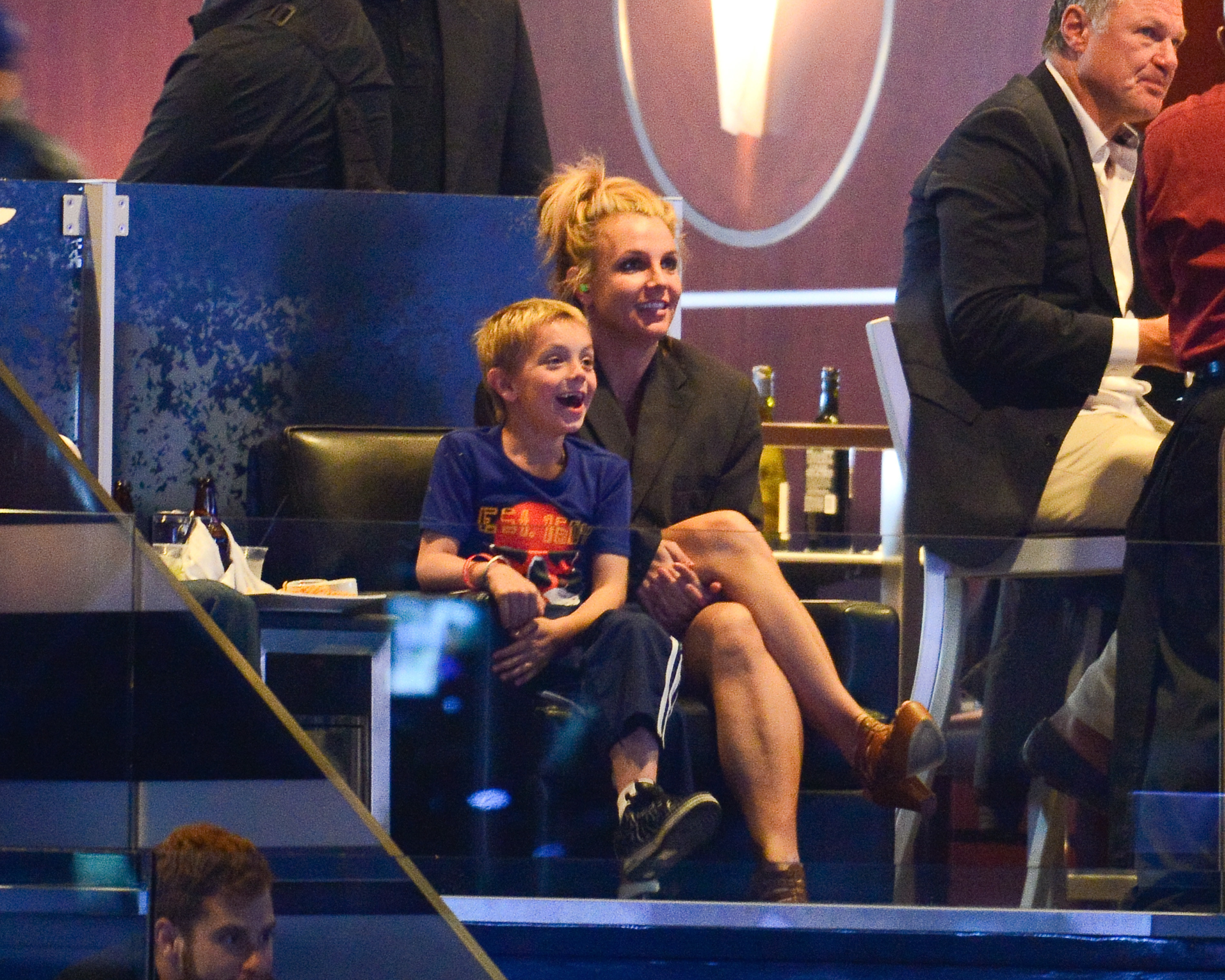 Britney Spears and her son Jayden James Federline attend a hockey game between the New York Rangers and the Los Angeles Kings in Game Two of the 2014 NHL Stanley Cup Final at the Staples Center on June 7, 2014 in Los Angeles, California