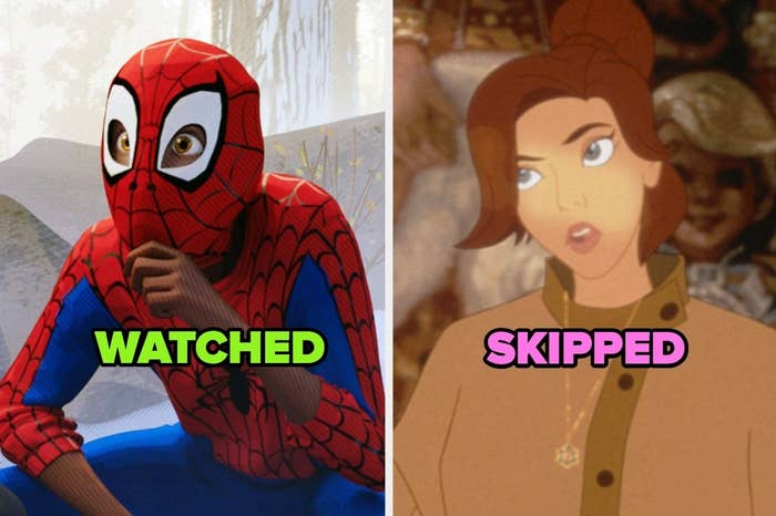 &quot;Spider-Man Into the Spider-Verse&quot; with the word &quot;Watched&quot; and &quot;Anastasia&quot; with the word &quot;Skipped&quot;