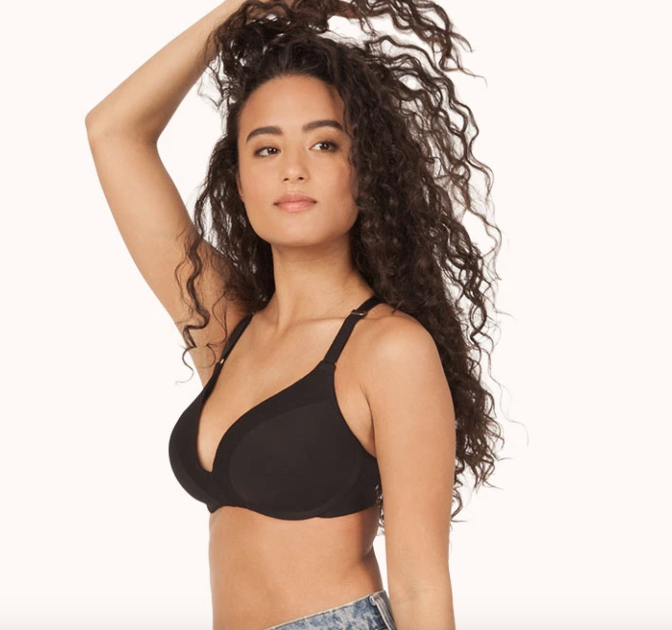 model wearing black bra