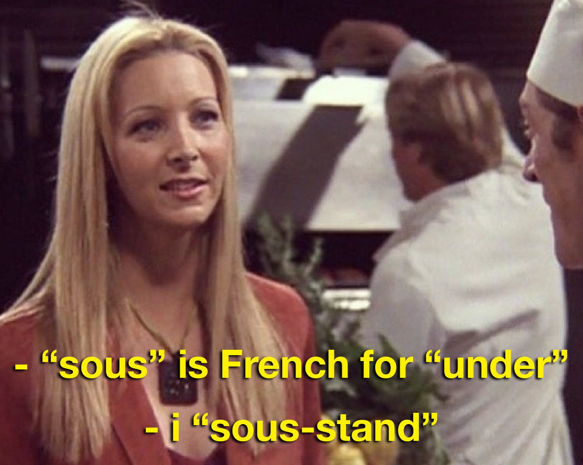 Phoebe talking to a chef and not understanding language