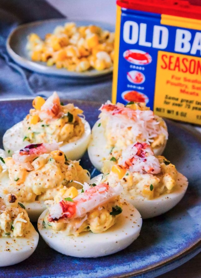 Corn, Crab, and Old Bay Deviled Eggs