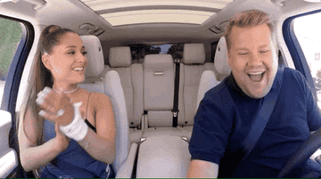 Ariana and James Corden clapping