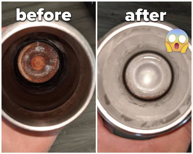 A reviewer before and after photo of a bottle